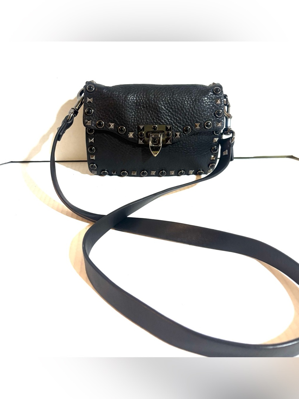 Valentino vintage Black Studded Pebbled Leather Crossbody